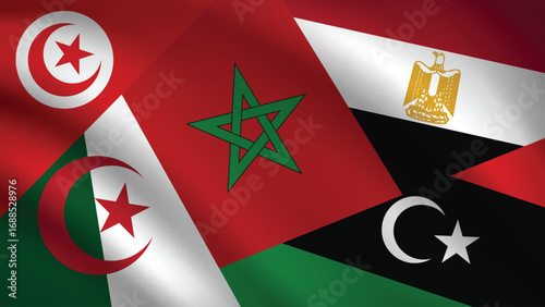 Illustration Vector Featuring Morocco, Algeria, Tunisie, Libya and Egypt Identities