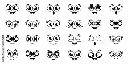 A collection of diverse cartoon eyes and mouths expressing various emotions and reactions