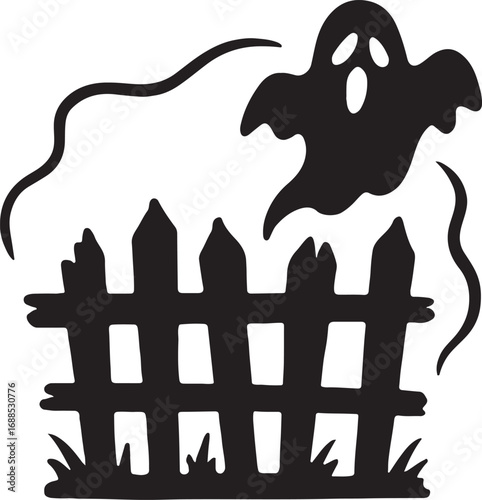 Silhouette of a spooky fence line, perfect for Halloween, haunted, and eerie designs.