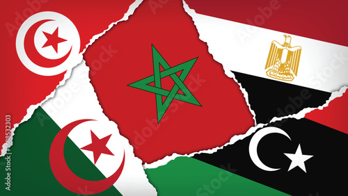 Illustration Vector Featuring Morocco, Algeria, Tunisie, Libya and Egypt Identities