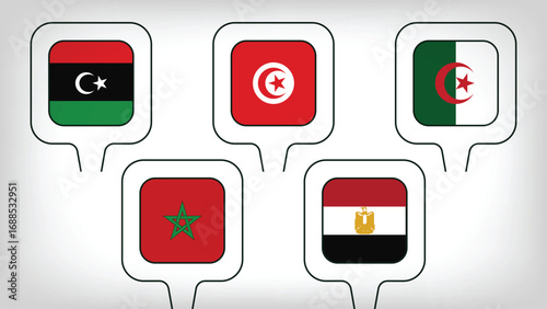 Illustration Vector Featuring Morocco, Algeria, Tunisie, Libya and Egypt Identities