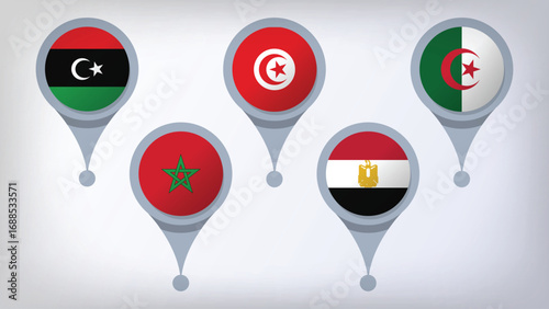 Illustration Vector Featuring Morocco, Algeria, Tunisie, Libya and Egypt Identities