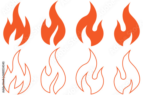 set of fire icons collection vector illustration. illustration of fire icon, fire icon. outline and filled vector illustration. fire symbol Line art editable icon, Fire flame icon vector design symbol