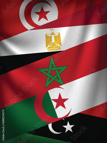 Illustration Vector Featuring Morocco, Algeria, Tunisie, Libya and Egypt Identities