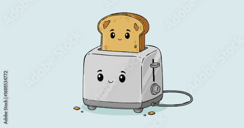 Cute Cartoon Toaster with Smiling Toast Illustration