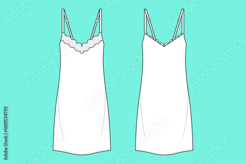 Women's Sleeveless Long Nightwear Fashion Flat Sketch Template CAD Outline.