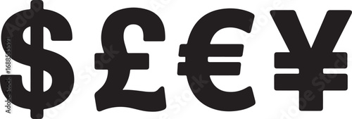 Currency Symbols Dollar Pound Euro Yen on Transparent Background for Finance Graphics