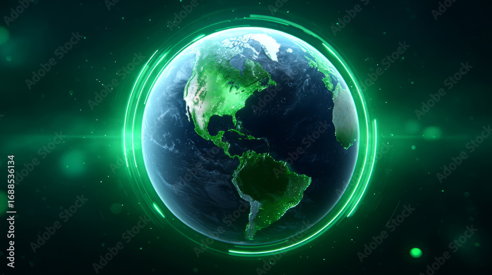 Fototapeta premium Futuristic Digital Earth with Glowing Data Rings
