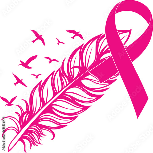 awareness ribbon vector, awareness ribbon with feather vector, awareness ribbon with birds vector, ribbon transforming into birds vector, feather turning into birds vector illustration,