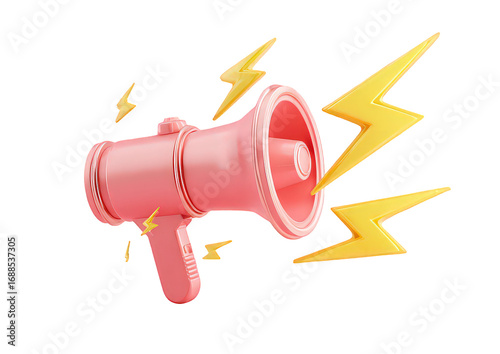 Pink Megaphone with Yellow Lightning Bolts on Transparent Background
