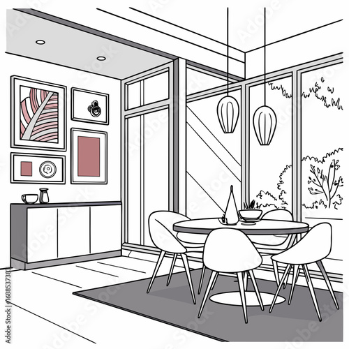 Hotel lobby interior design vector illustration, real estate commercial property, luxury architecture