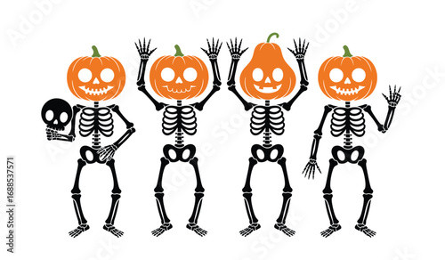 Spooky skeletons with pumpkin heads celebrate Halloween with fun and frightful joy