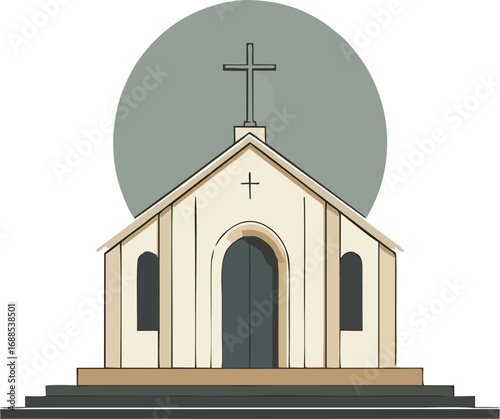 Simple Vector Illustration of a Church with a Round Background