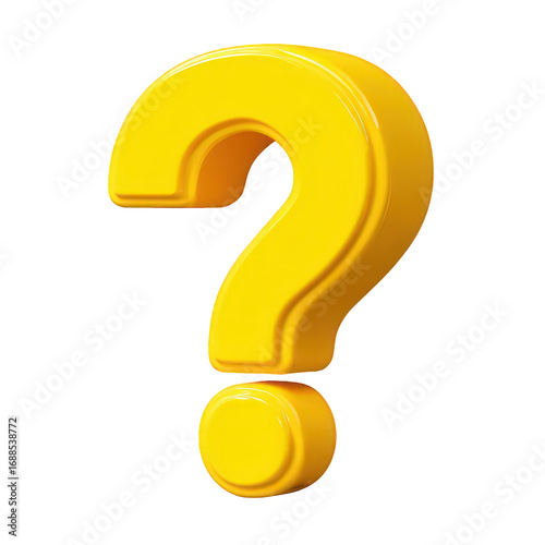 Yellow 3D Question Mark on Transparent Background