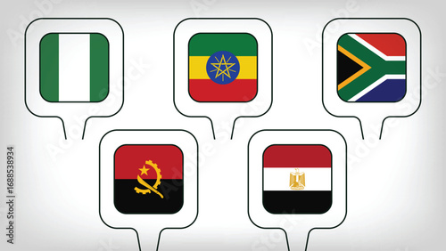 Illustration Vector Featuring South Africa, Angola, Nigeria, Ethiopia and Egypt Identities