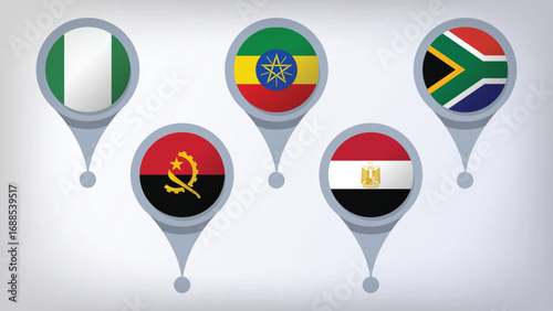 Illustration Vector Featuring South Africa, Angola, Nigeria, Ethiopia and Egypt Identities