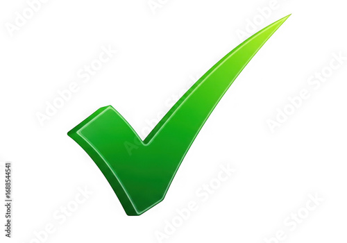 Bright green check mark symbol for success and approval on a dark canvas transparent background