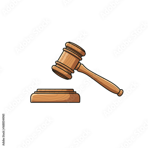 Wooden gavel and sound block, symbolizing justice, law, and auctioneer's decision, isolated on white background