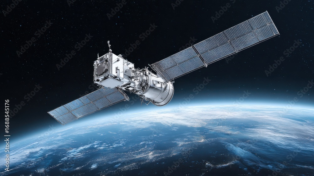 Obraz premium satellite orbiting earth in space