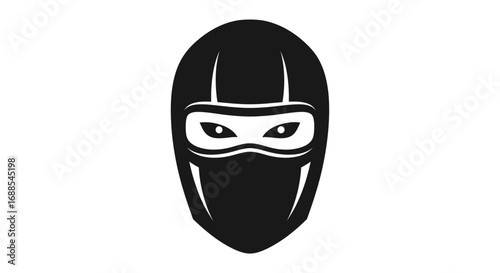 Stylized Black Ninja Mask with White Eyes and Mouth Covering.