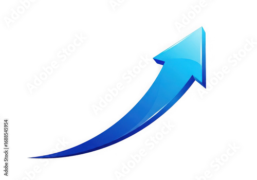 Bright blue upward arrow symbolizing growth success and positive trend transparent background