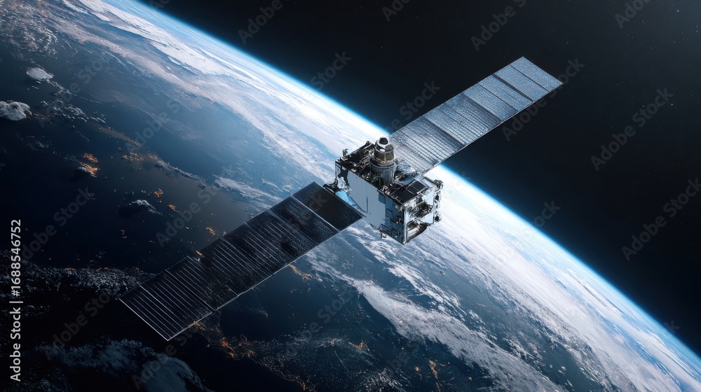 Fototapeta premium satellite orbiting earth nighttime view