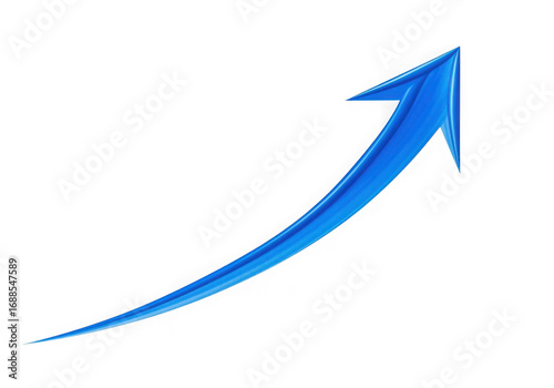 Blue arrow symbolizing upward growth progress and positive trend with dynamic lighting effect transparent background