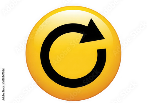 Circular refresh arrow icon with glossy yellow button design for digital interfaces transparent background