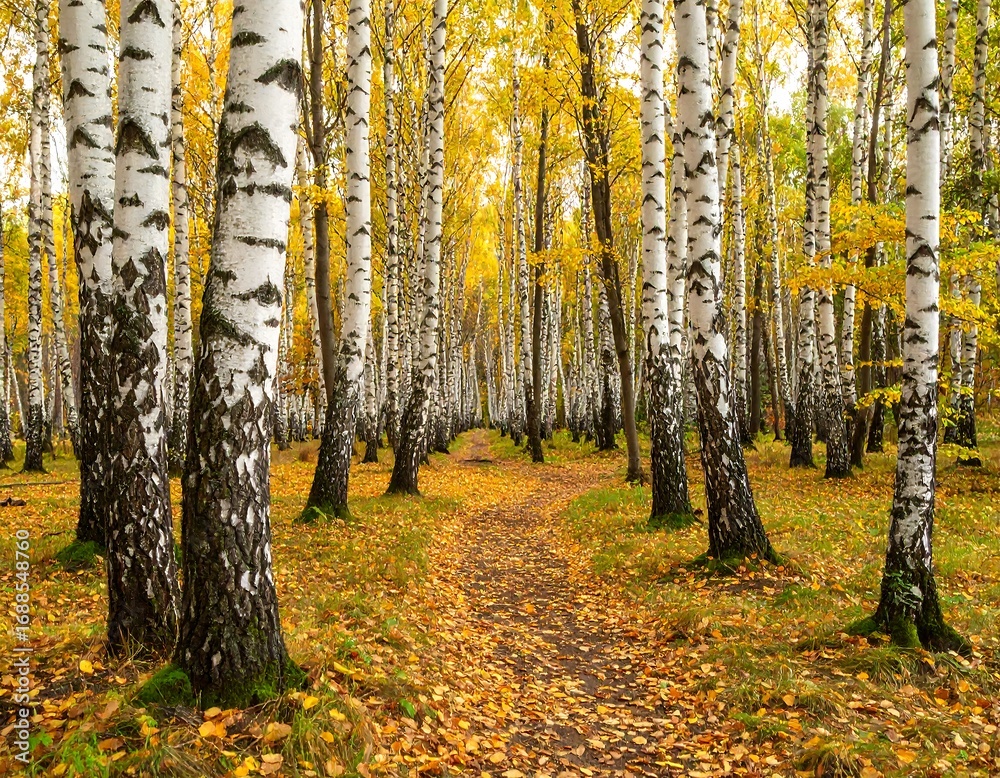 Fototapeta premium Autumnal birch forest path