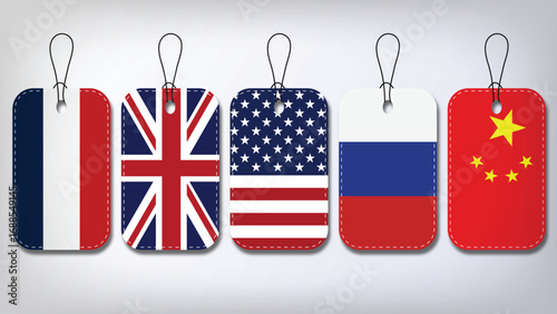 Illustration Vector Featuring USA, UK, China, Russia and France Identities