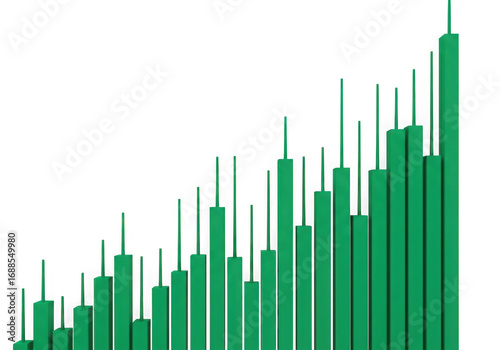 Abstract green bar chart showing upward trend on transparent background
