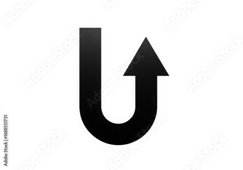 Dark u-turn arrow symbol with gradient for navigation and directions transparent background