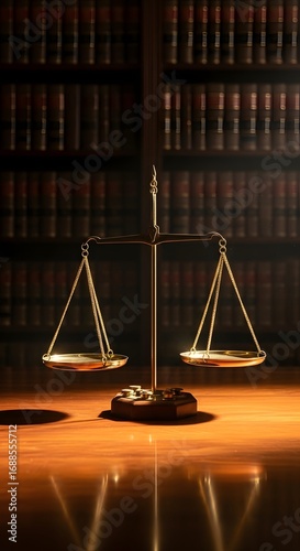 Scales of Justice on Wooden Table