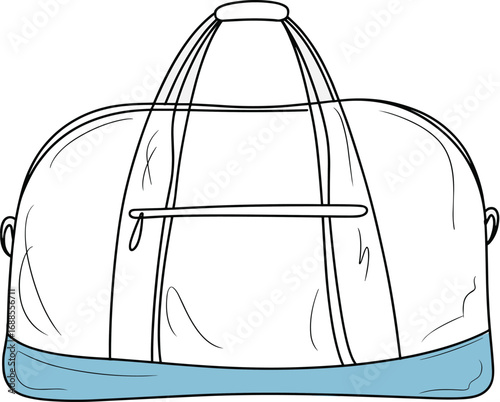Travel duffle bag front view, flat sketch design, fashion accessory vector drawing, cad illustration for luggage, tote or gym bag.