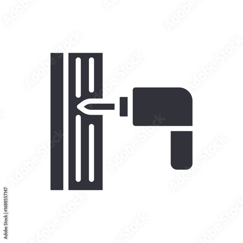 Crafting Illustration Depicting A Power Tool Securing Fastener Into Wooden Surface Design Concept