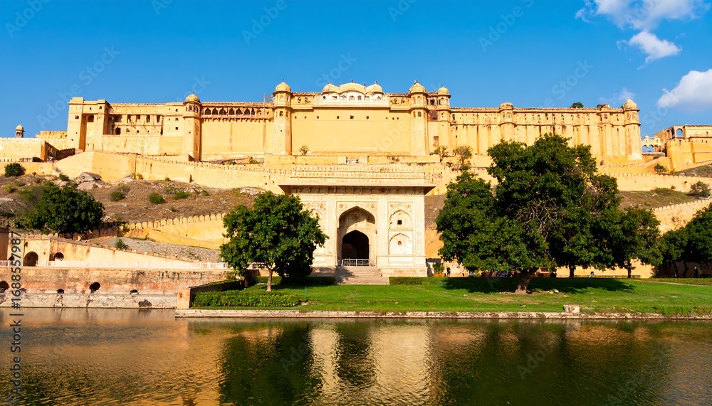 Fototapeta premium Sunny vista of a vast golden-yellow fort