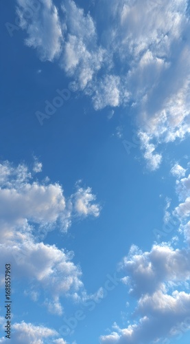 Wallpaper Mural A vertical view captures a bright, azure sky dotted with fluffy, white clouds of varying shapes and sizes on a sunny day Torontodigital.ca