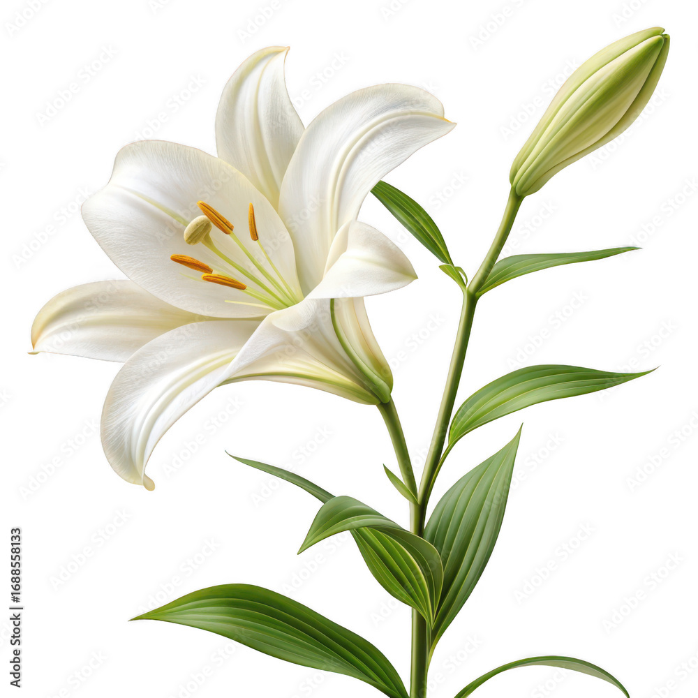 Fototapeta premium Elegant white lily flower and bud isolated on transparent background