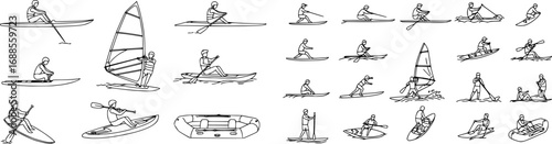 vector set of Water Sea Sport Skurfing Rowing Windsurfing Rafting

