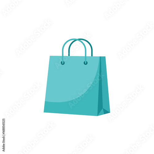 Vector illustration of stylish teal shopping bag for retail therapy and eco-conscious purchases online today. Isolated on a clean background.