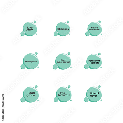 Nutrition and Supplement Icon Set – Health Ingredients, Detox, and Natural Benefits