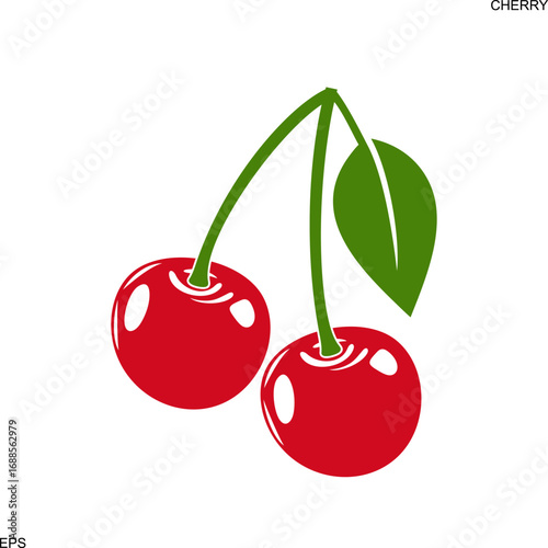 Ripe berry. Red berry. Cherry logo. Isolated cherry on white background