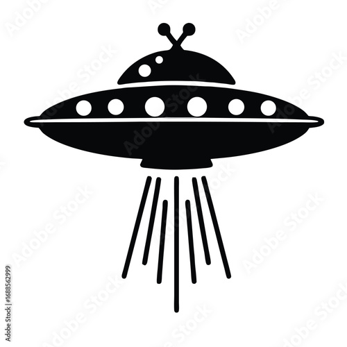 Black flying saucer with lights and beams alien extraterrestrial