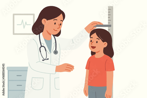 Pediatrician measuring girl's height during medical check-up