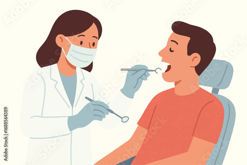 Dentist performing oral examination on patient