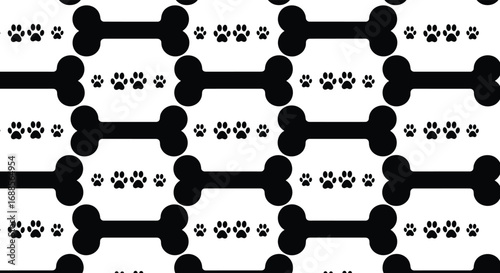 Charming black and white bone and paw print pattern for pet lovers and canine enthusiasts