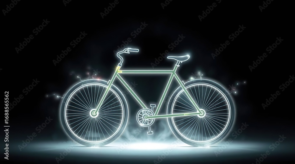 Fototapeta premium Glowing Bicycle with Night, and Abstract.