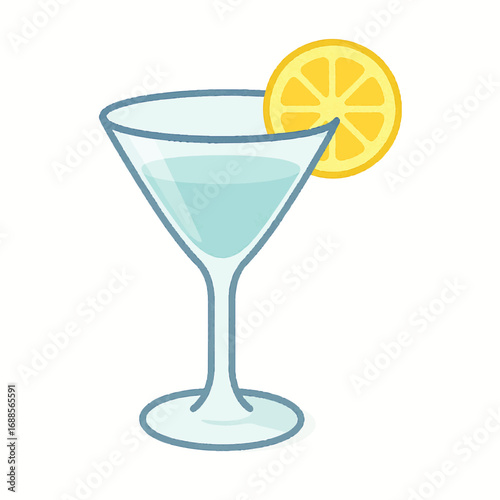 Cocktail glass with lemon slice simple illustration