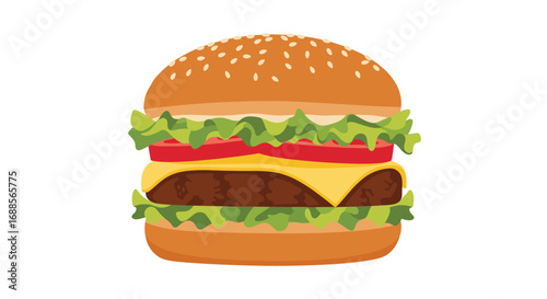 Delicious juicy hamburger fresh lettuce tomato cheese and sesame seed bun