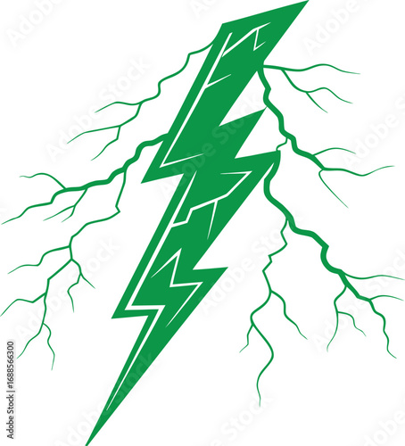 A vibrant green lightning bolt vector illustration surges like a twisted Christmas tree in a holiday pattern
